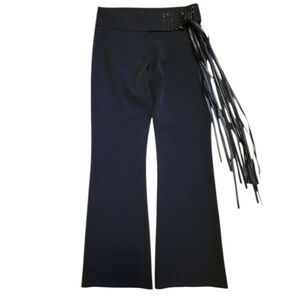 M Maje Paris Black Flare Pants with Fringe Belt